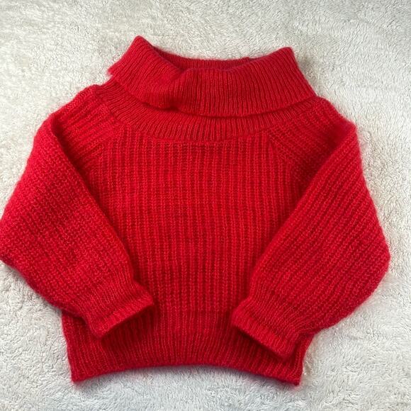 Vintage 80s 525 Oversized chunky cropped knit cowl neck red sweater, 5 - Picture 1 of 8